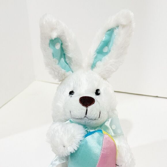 11” White Easter Bunny w Blue and White Poka Dot Ears /bow - NWOT - Picture 6 of 15